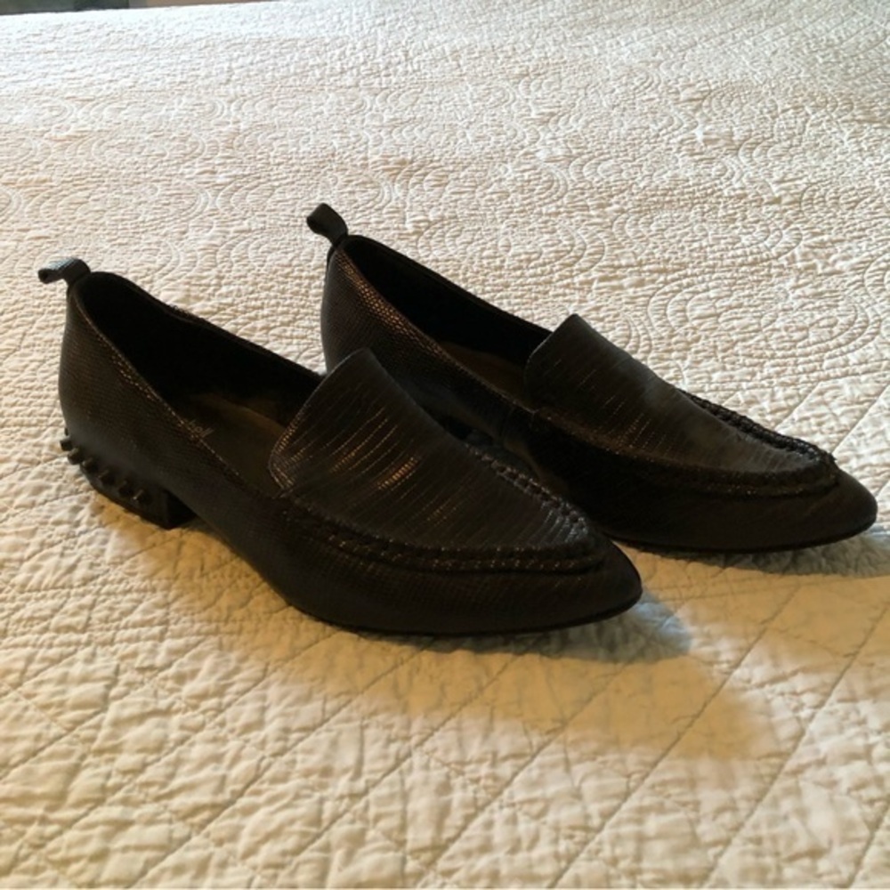 Jeffrey Campbell Barnett black leather pointed toe studded loafers. Size 7.5M
